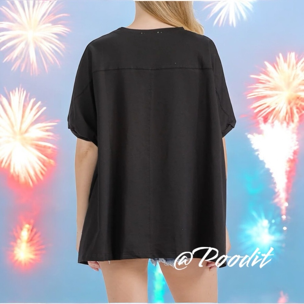 FANTASTIC FAWN patriotic sequin sunglasses oversized top S M L - Picture 2 of 7